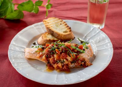 Salmon with Tomato Olive Relish