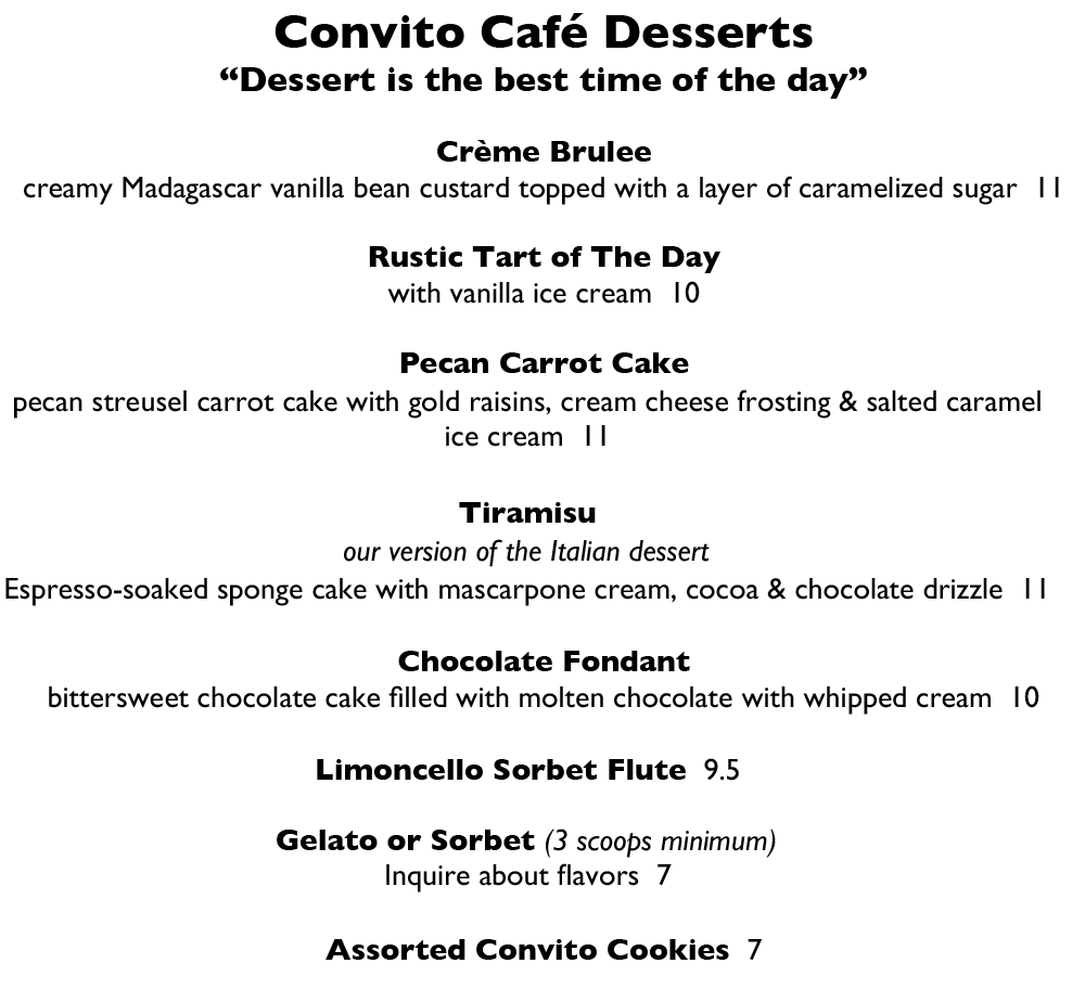 Convito Dessert Menu