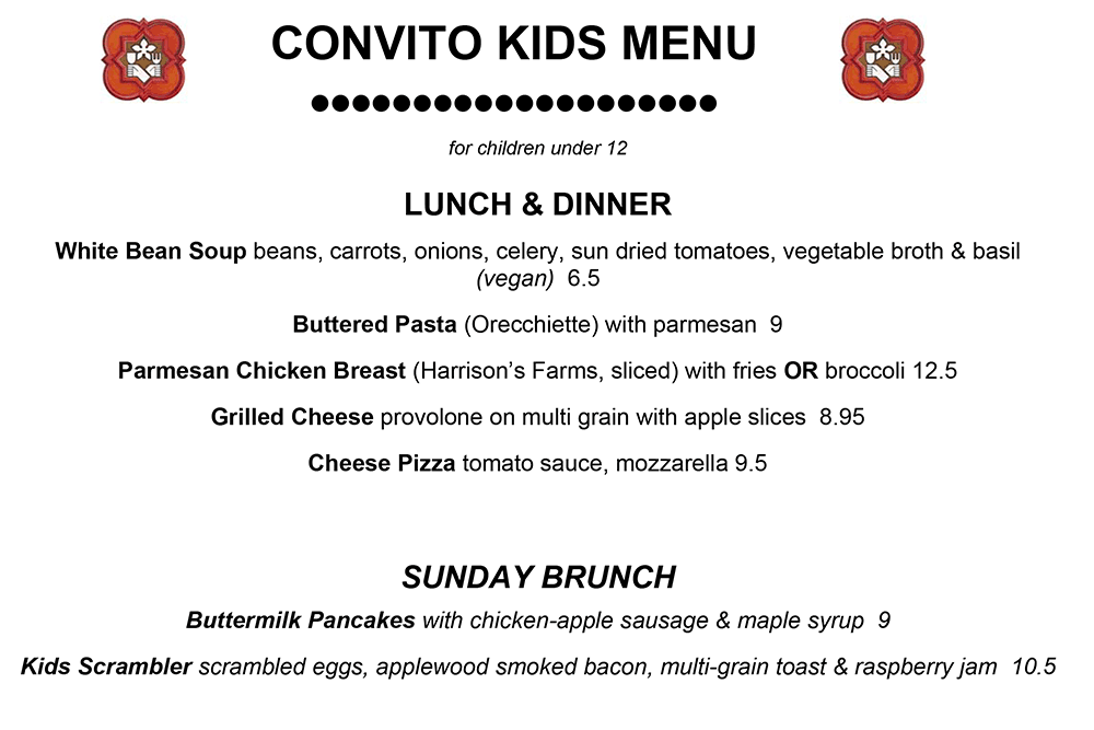 Convito Kids menu summer 2023
