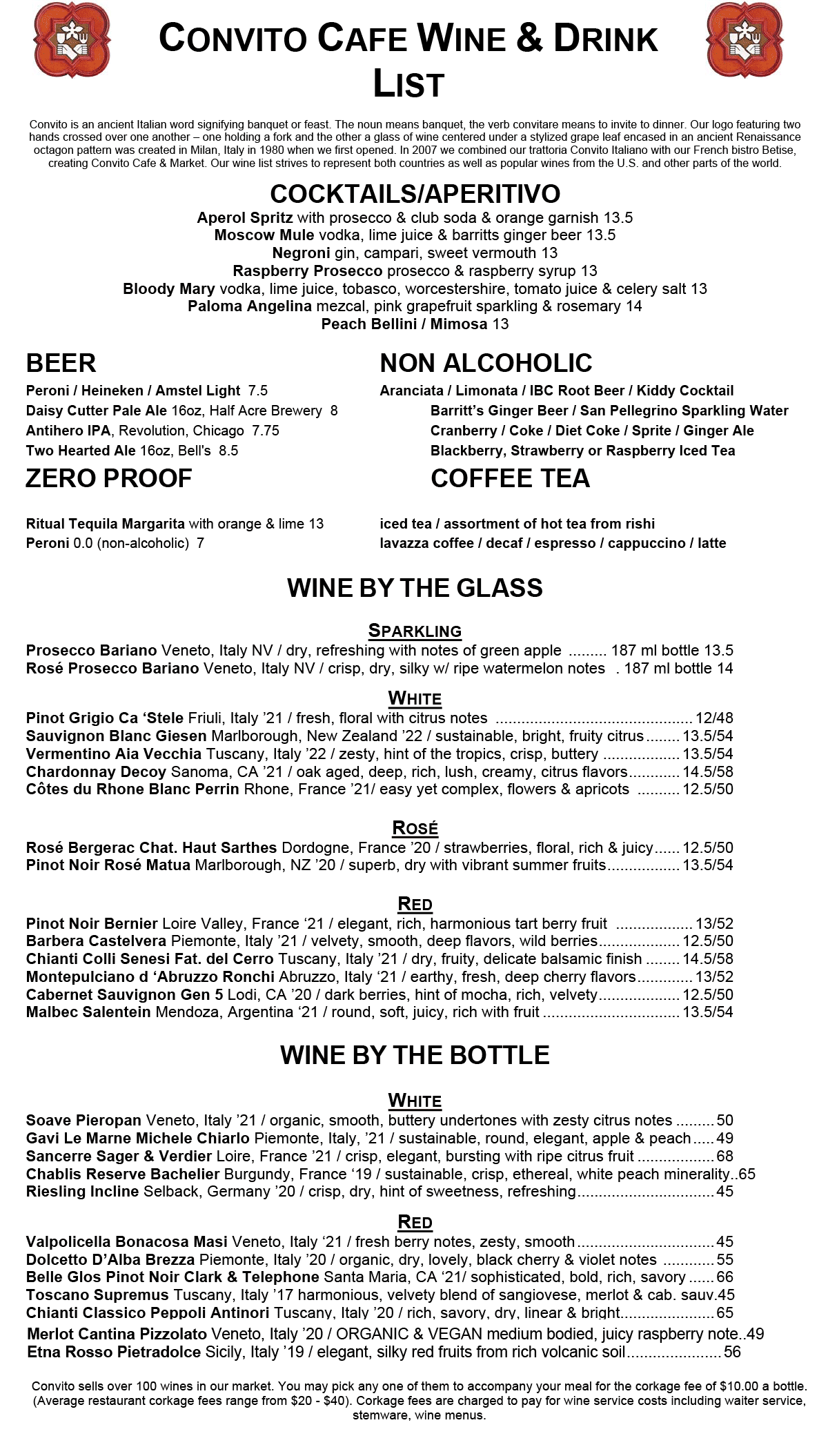 CONVITO CAFE WINE & DRINK LIST