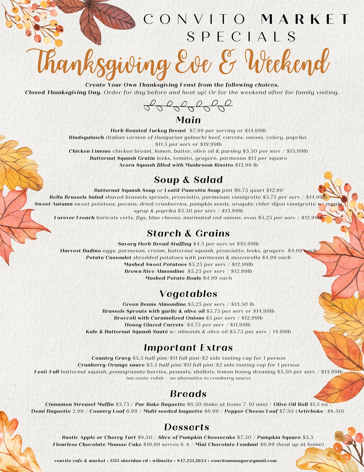 Convito Market Specials Thanksgiving 2023