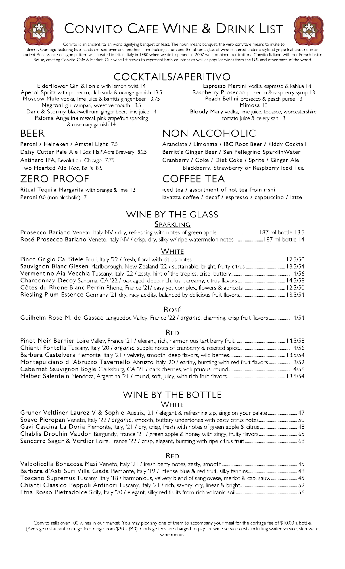 Wine List Convito Cafe & Market