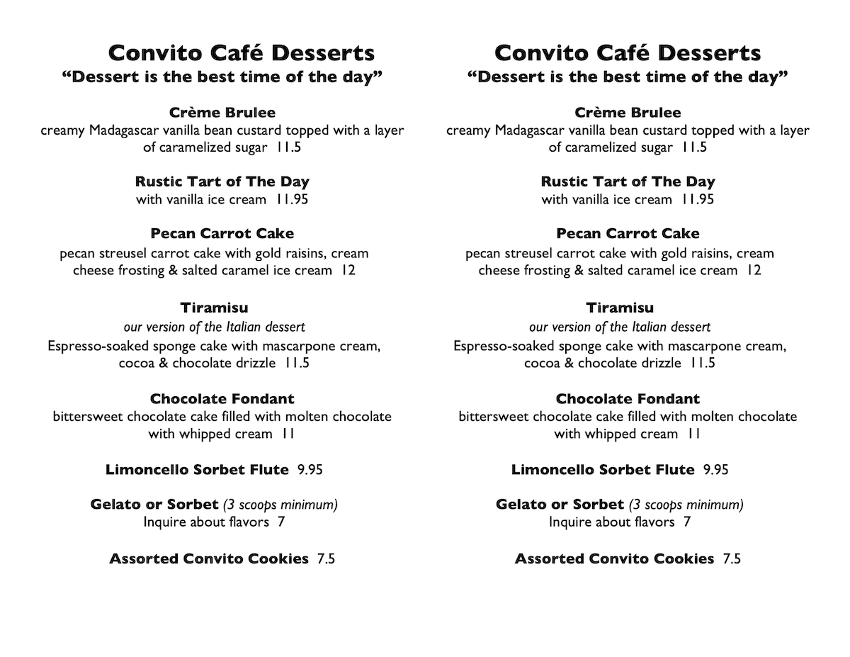 Convito Dessert Menu 2024