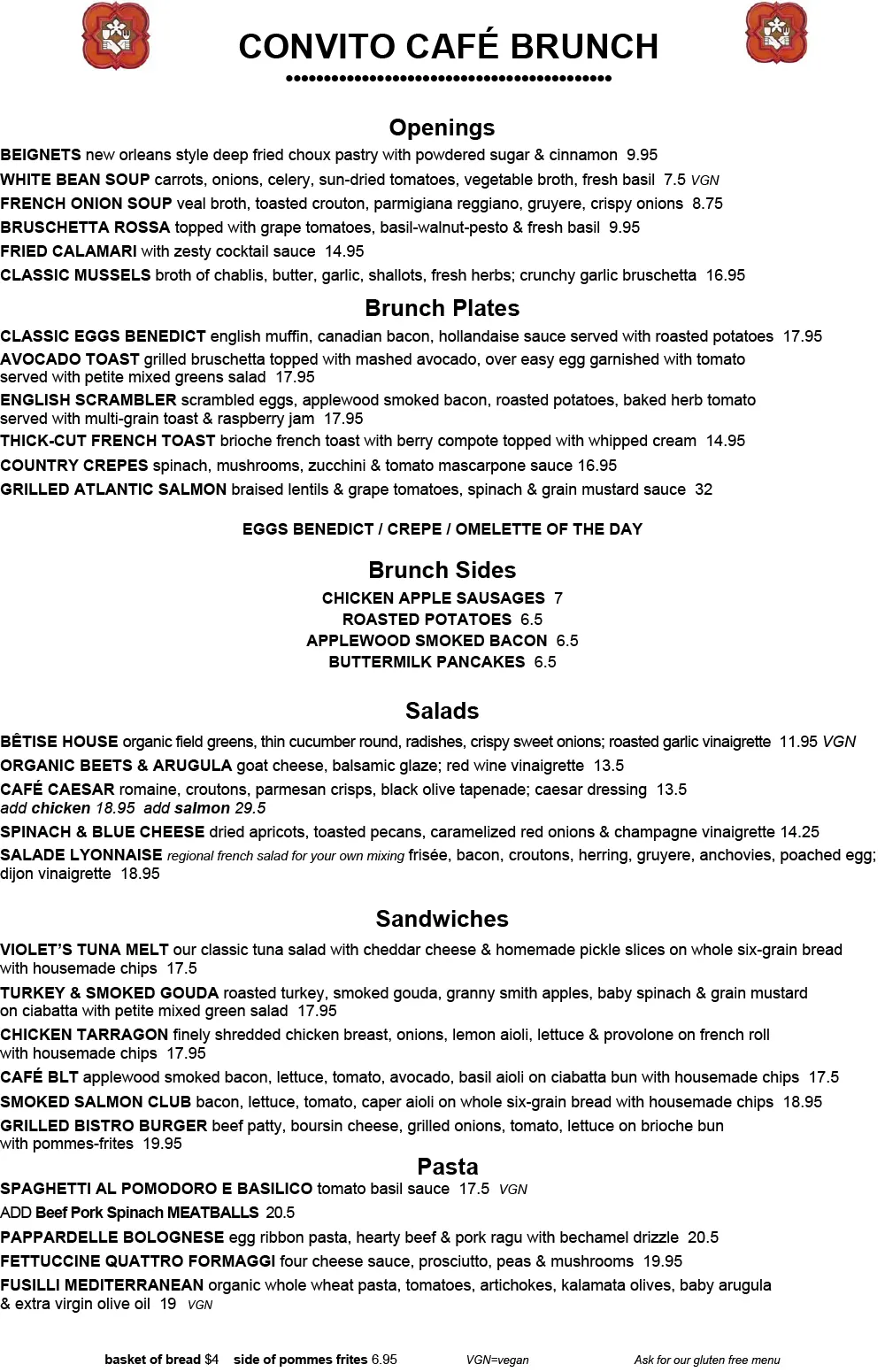 Convito brunch menu