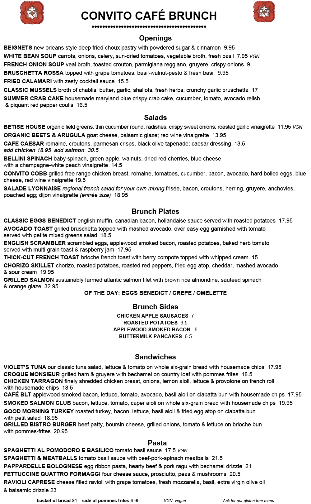 Convito Cafe Brunch Menu