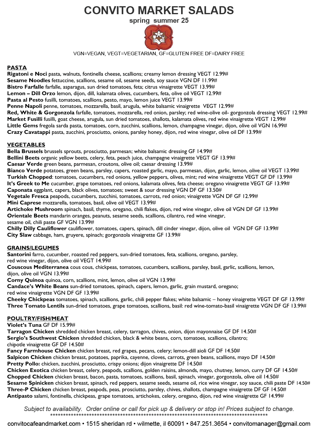 Convito Market Salads Menu - Summer 2025