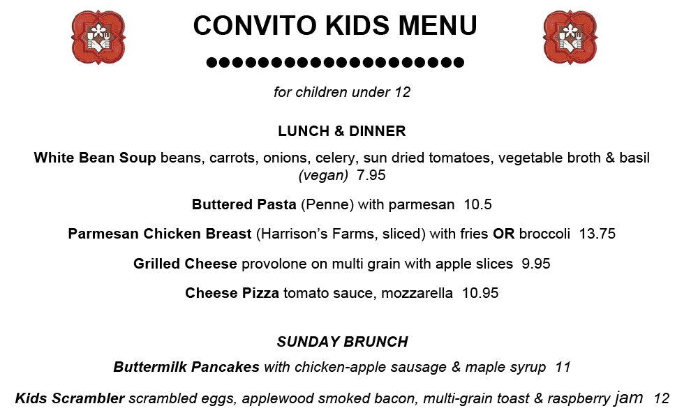 Convito Cafe Kids Menu
