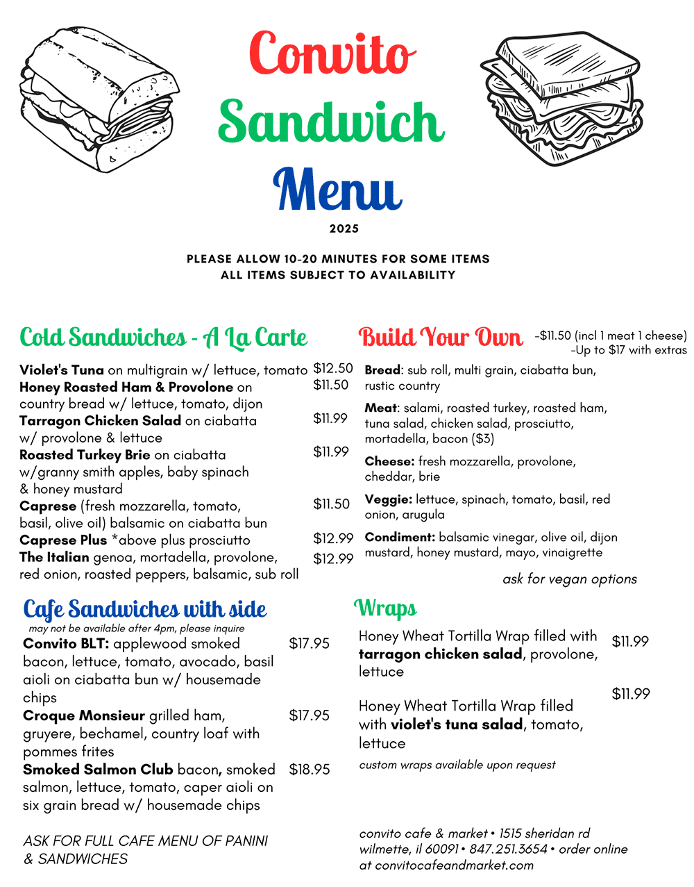 Convito Sandwich Menu 2025