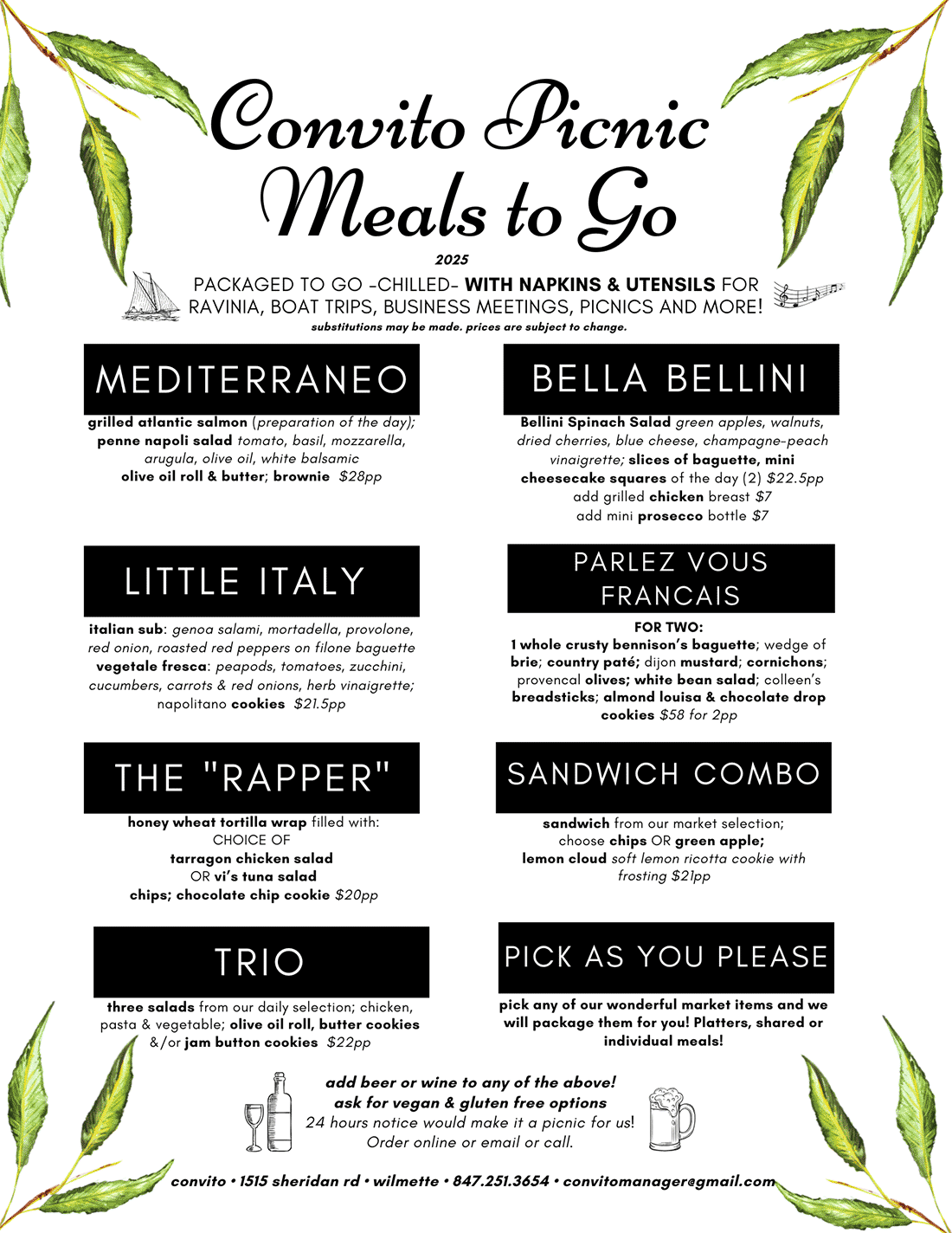 Convito PIcnic Meals to Go
