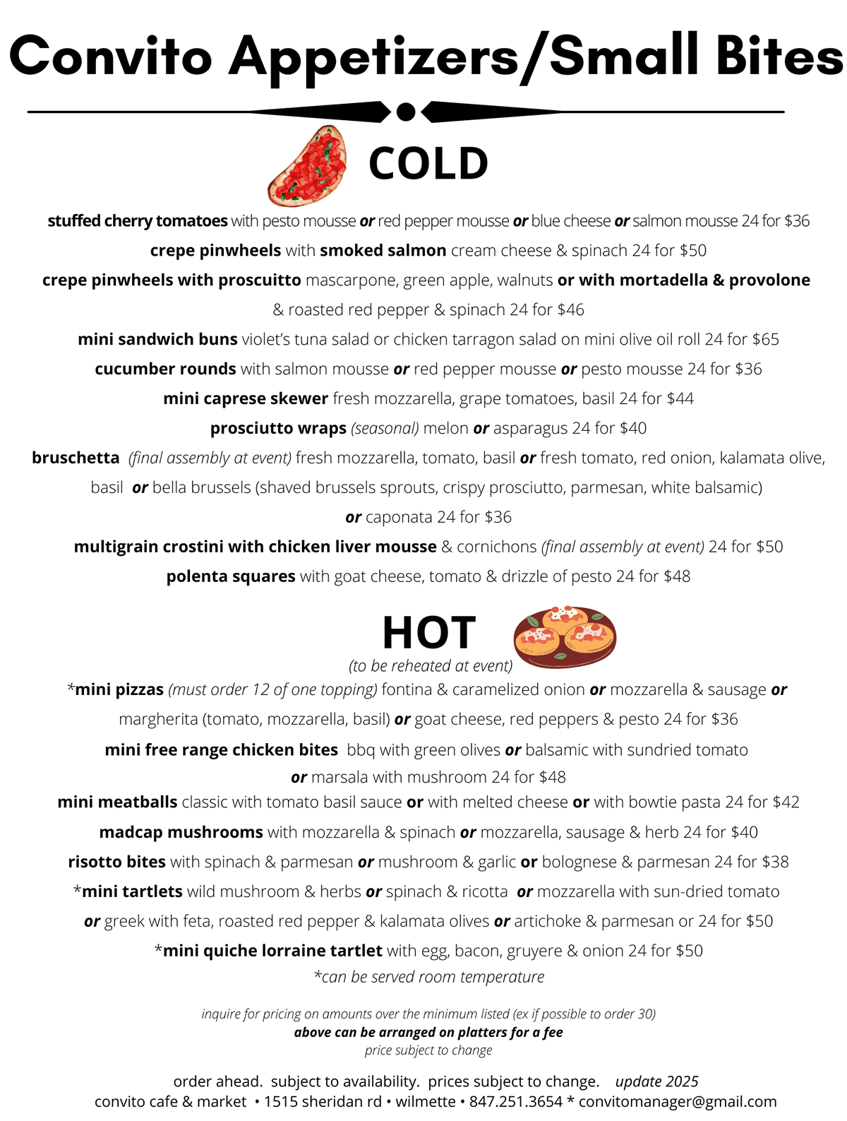 Convito Appetizers & Small Bites Menu 2025