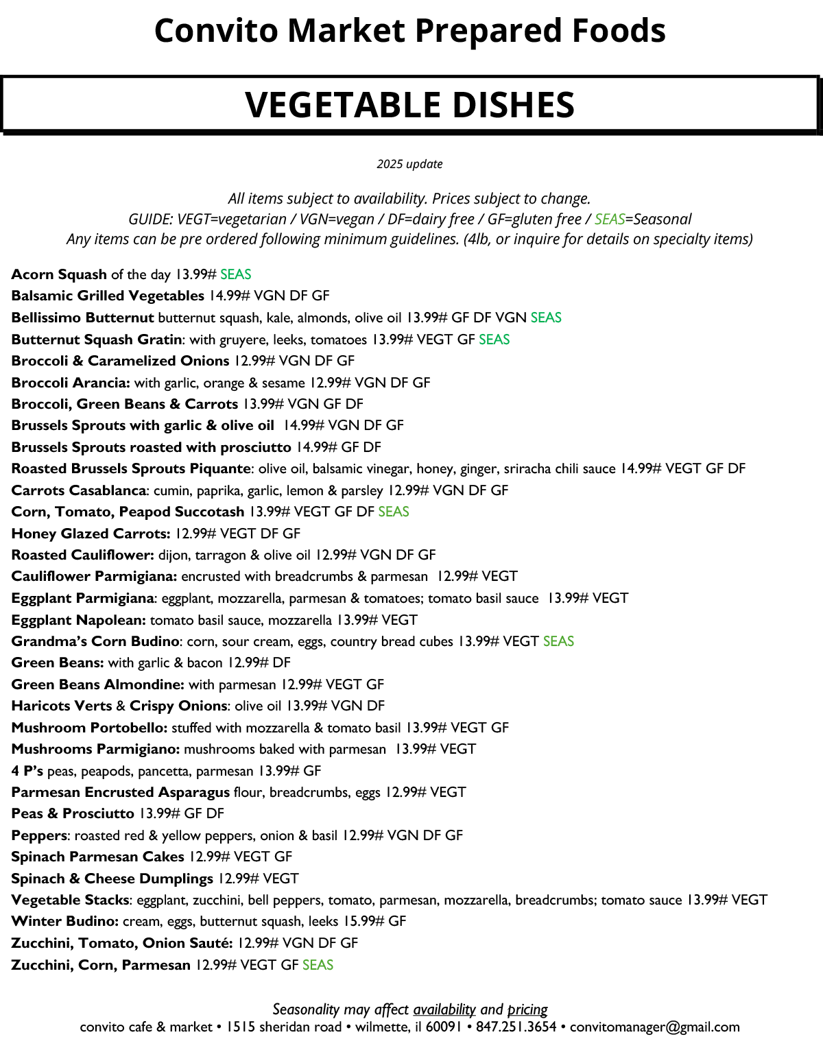 Convito Market Prepared Food Veggies 2025