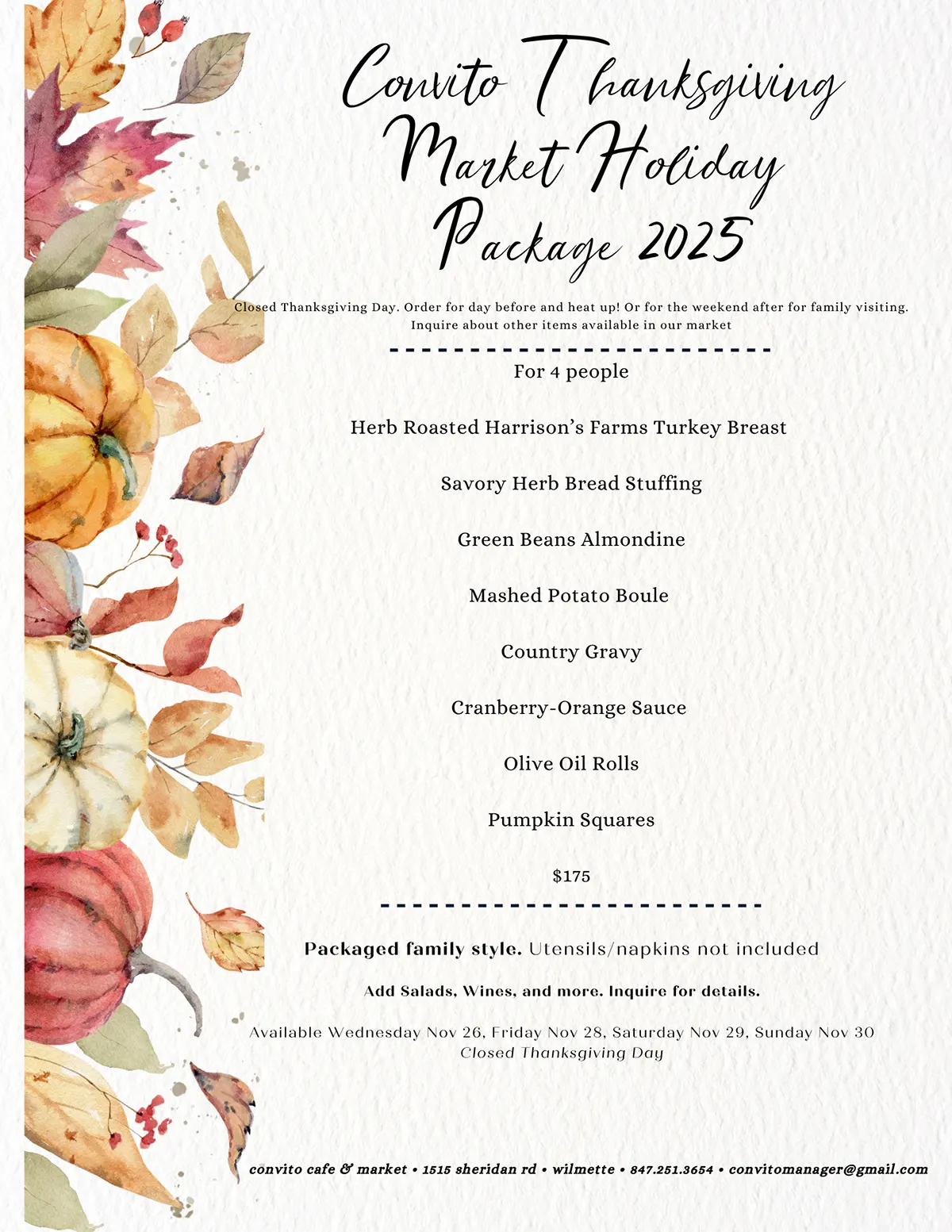 Convito Thanksgiving Market Holiday Package 2022