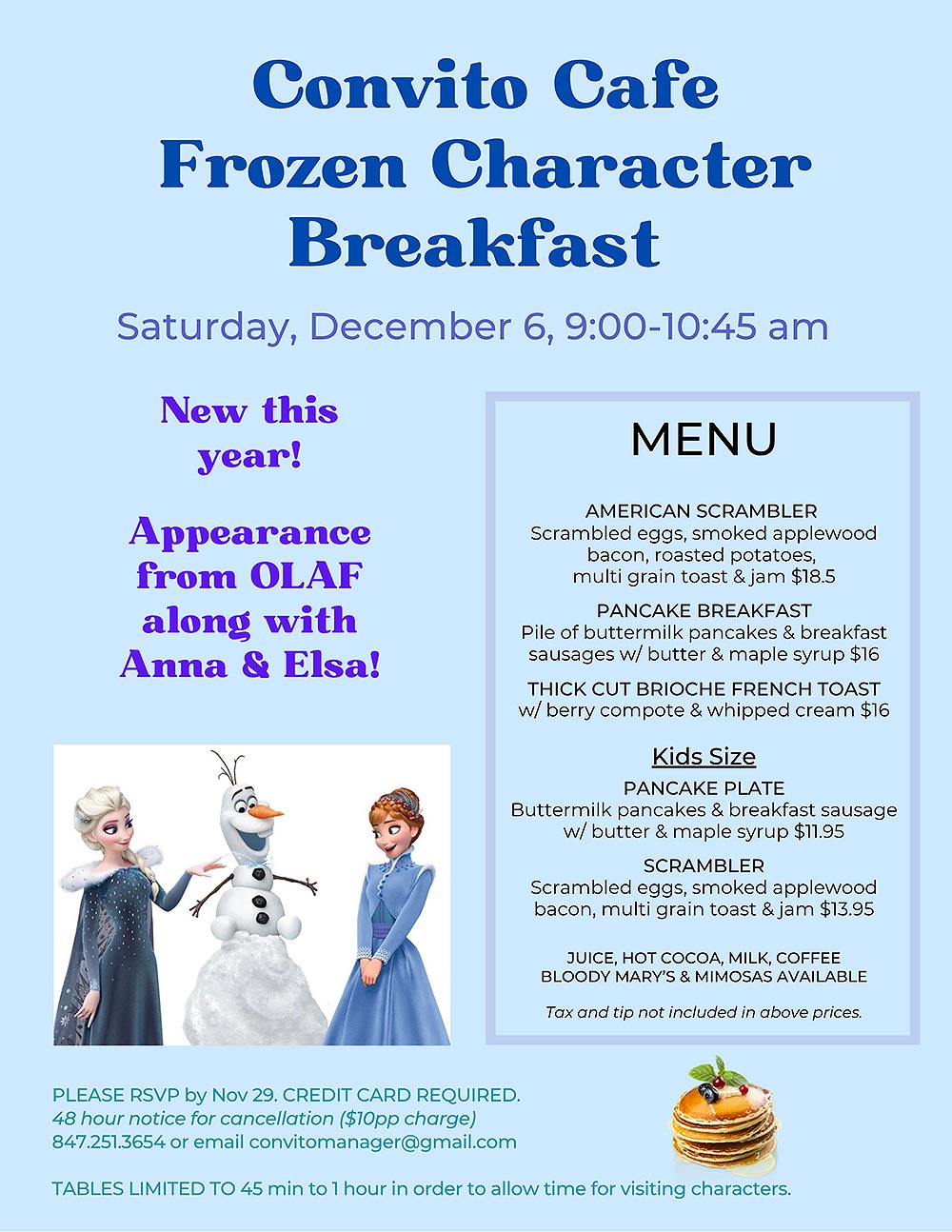 Convito Cafe Frozen Character Breakfast