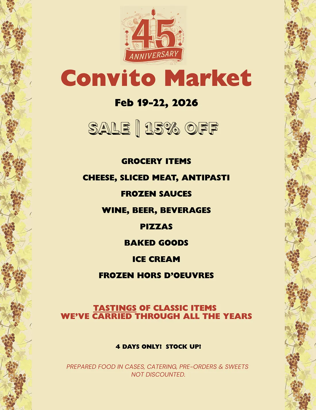 Convito Market 45th Anniversary Sale - 15% Off - Feb 19-22