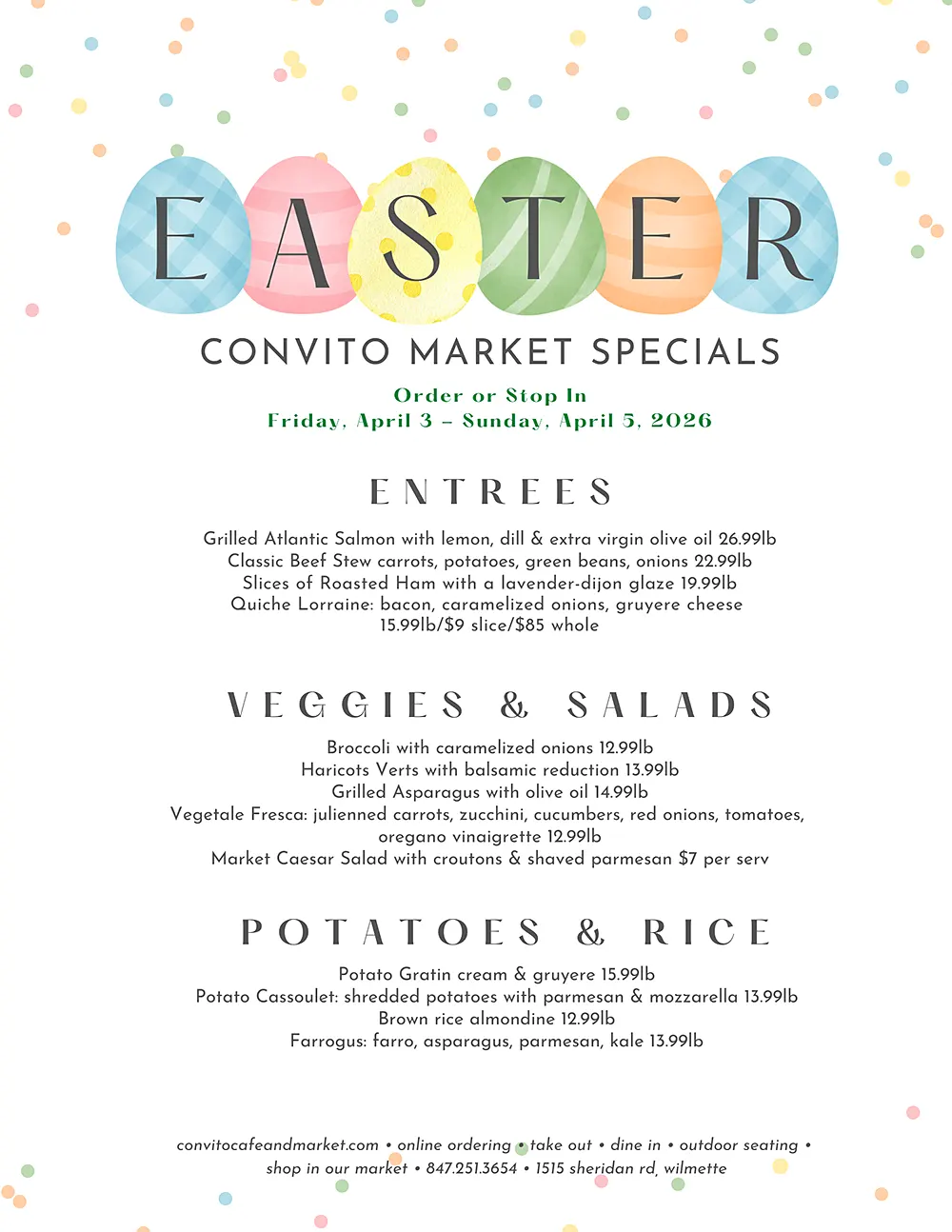 Convito Easter Market Menu