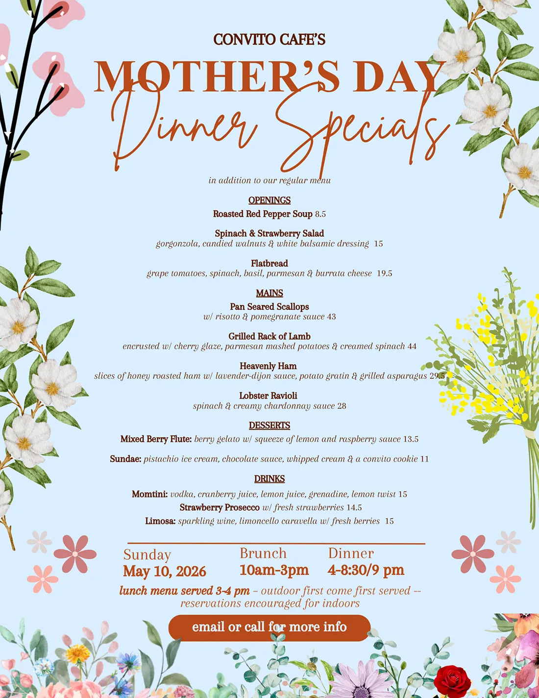 Convito Cafe Mother's Day Dinner Specials - 2026