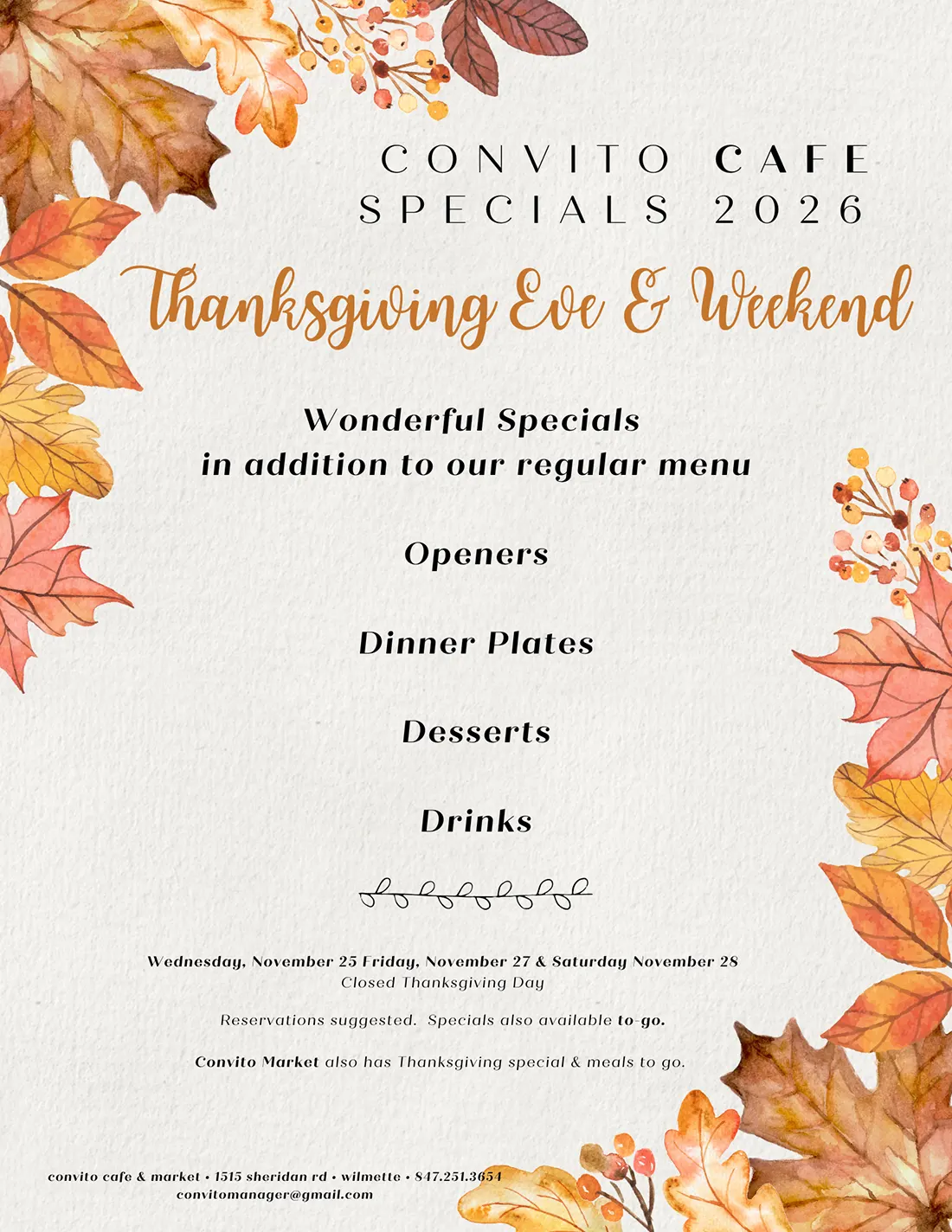 Convito Cafe Thanksgiving 