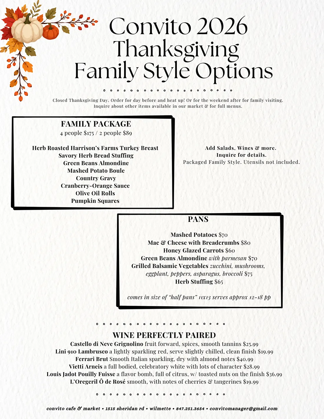 Convito Market Thanksgiving Family Style