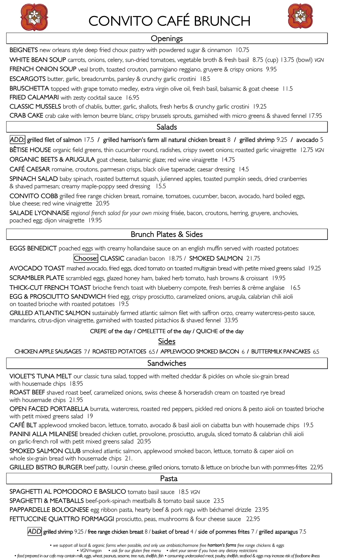 Convito Brunch Menu